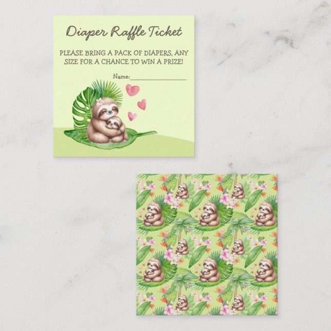 Mama & Baby Sloth Diaper-Raffelschein - Karte (Vorne/Hinten)
