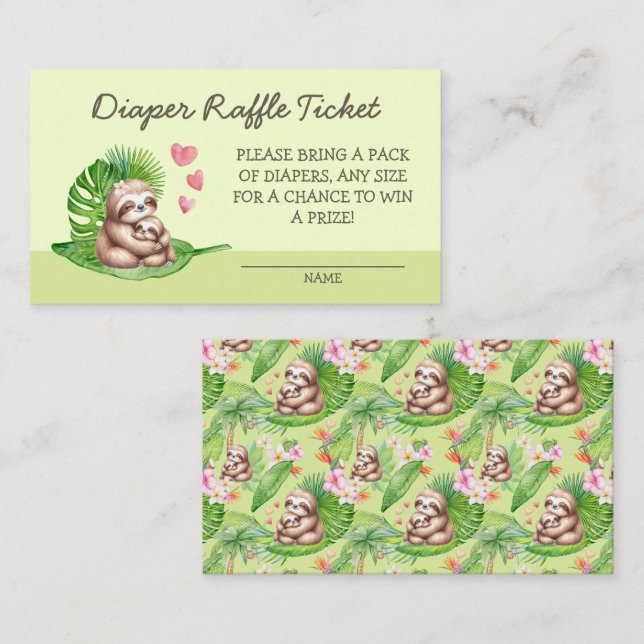 Mama & Baby Sloth Diaper Raffle Baby Duschkarte Begleitkarte (Vorne/Hinten)