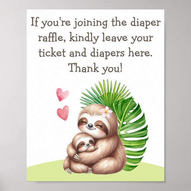 Mama & Baby Sloth Diaper Raffle Baby Shooter Poste Poster (Vorne)