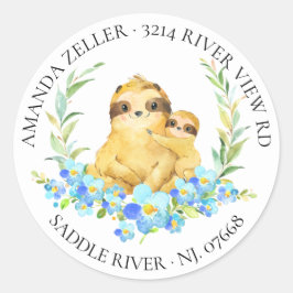 Mama & Baby Sloth Dusche Rücksendeadresse Runder Aufkleber