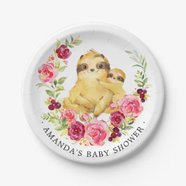 Mama & Baby Sloth Girls Babydusche 7" Platten Pappteller