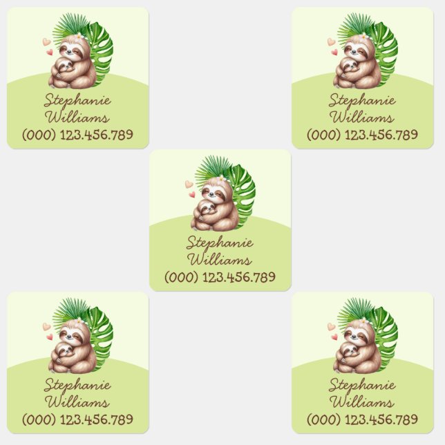 Mama & Baby Sloth - individuelle Kids Kleidungsmar Etiketten (Gruppe)