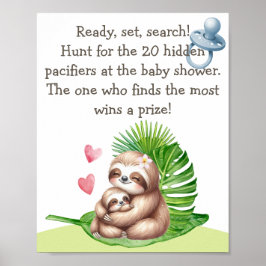 Mama & Baby Sloth Schnuller Hunt Kinderdusche Post Poster