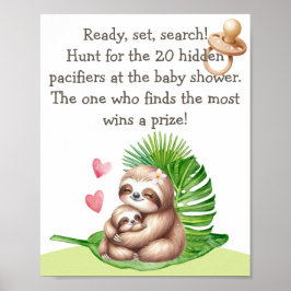 Mama & Baby Sloth Schnuller Hunt Kinderdusche Post Poster