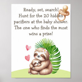 Mama & Baby Sloth Schnuller Hunt Kinderdusche Post Poster