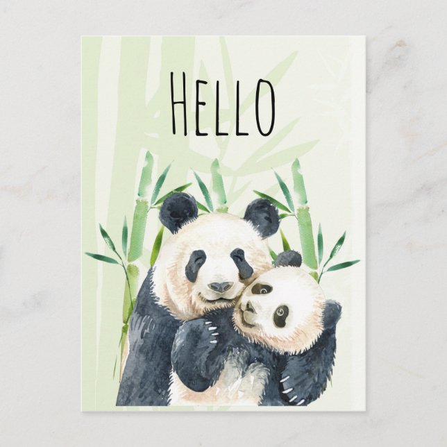 Mama & Baby von Panda Bears in Bamboo Hallo Postkarte (Vorderseite)