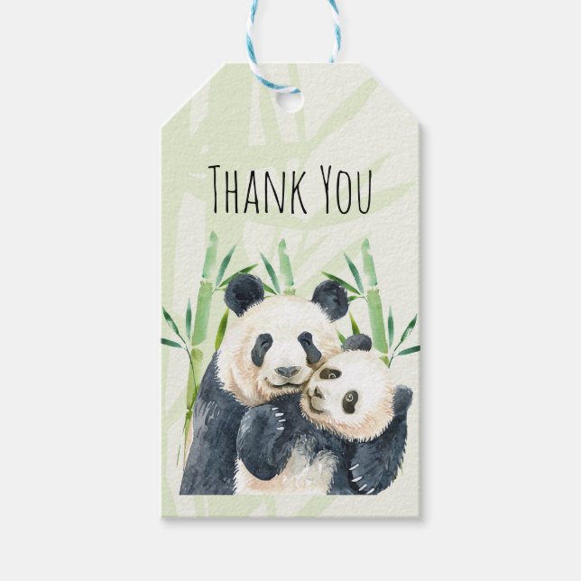 Mama & Baby von Watercolor Panda Bears Vielen Dank Geschenkanhänger (Vorderseite)