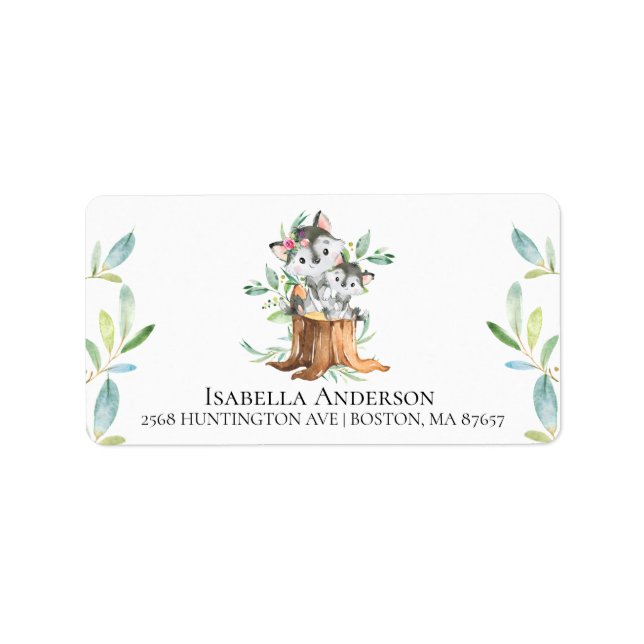 Mama & Baby Wolf Babydusche Adressaufkleber (Vorne)