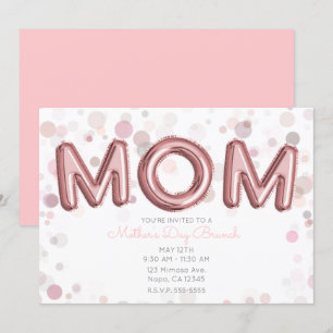 MAMA Balloons Muttertag Brunch Modernes Rosa Grau Einladung