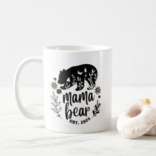 Mama Bär Floral Schwarz-Weiß-Typografie-Geschenk Kaffeetasse