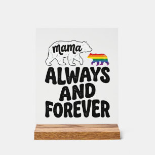 Mama Bär immer und ewig Vintage Regenbogen-Shirt Acrylschild