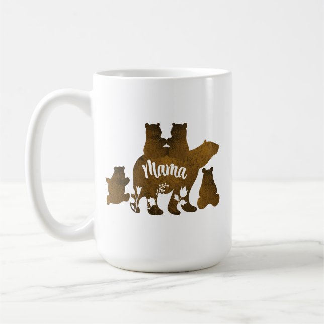 Mama-Bär mit 4 Cubs Mama 4 Kindergeschenk Kaffeetasse (Links)