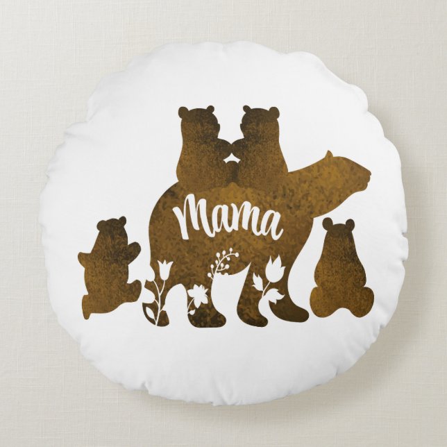 Mama-Bär mit 4 Cubs Mama 4 Kindergeschenk Rundes Kissen (Vorderseite)