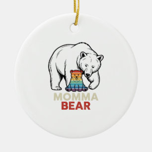 Mama-Bär-Regenbogen-Vintage-Stickerei-Shirt-Design Keramik Ornament