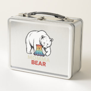 Mama-Bär-Regenbogen-Vintage-Stickerei-Shirt-Design Metall Brotdose