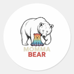 Mama-Bär-Regenbogen-Vintage-Stickerei-Shirt-Design Runder Aufkleber