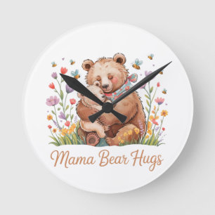 Mama Bär Umarmungen Runde Wanduhr