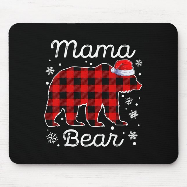 Mama Bär Weihnachts-Pyjamas Rot Kariert Buffalo-Fa Mousepad (Vorne)