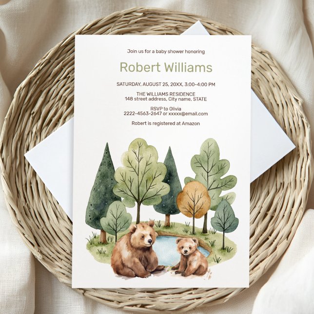Mama Bären Abenteuer erwartet die Baby Dusche Einl Einladung (“Adorable Watercolor Mama & Baby Bear Invitation – Perfect for a Woodland Baby Shower!”)
