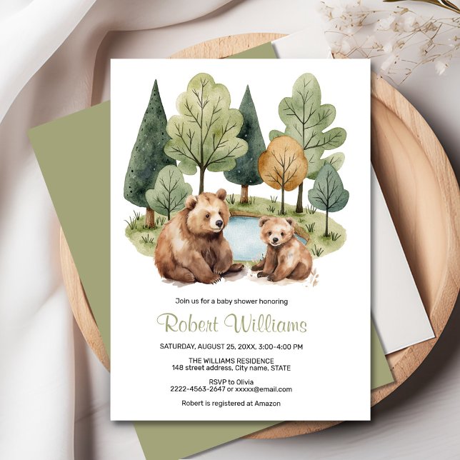 Mama Bären Abenteuer erwartet die Baby Dusche Einl Einladung (“Adorable Watercolor Mama & Baby Bear Invitation – Perfect for a Woodland Baby Shower!”)