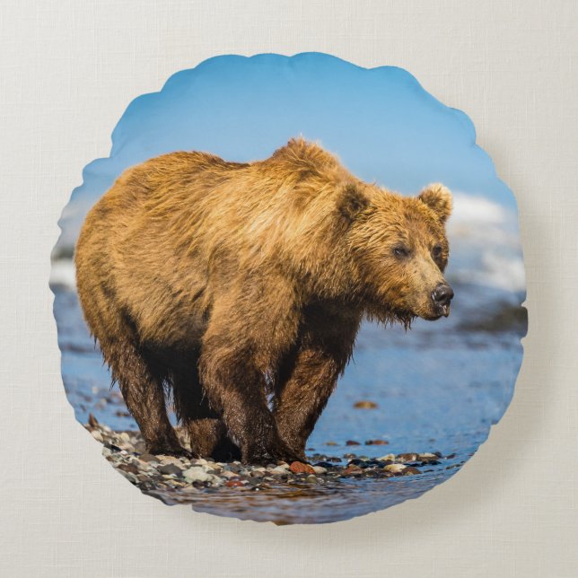 Mama Bären beobachtet ihre beiden Kinder Rundes Kissen (Vorderseite)