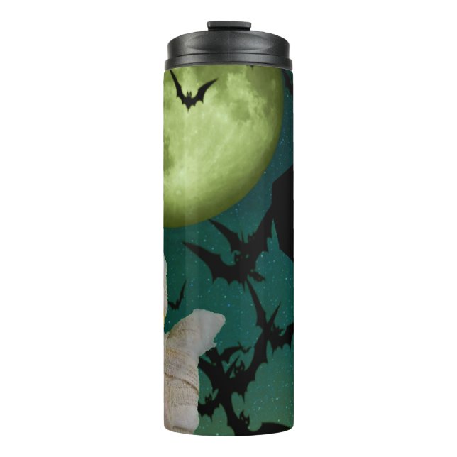Mama, Bat & Moon Halloween Thermosbecher (Vorderseite)