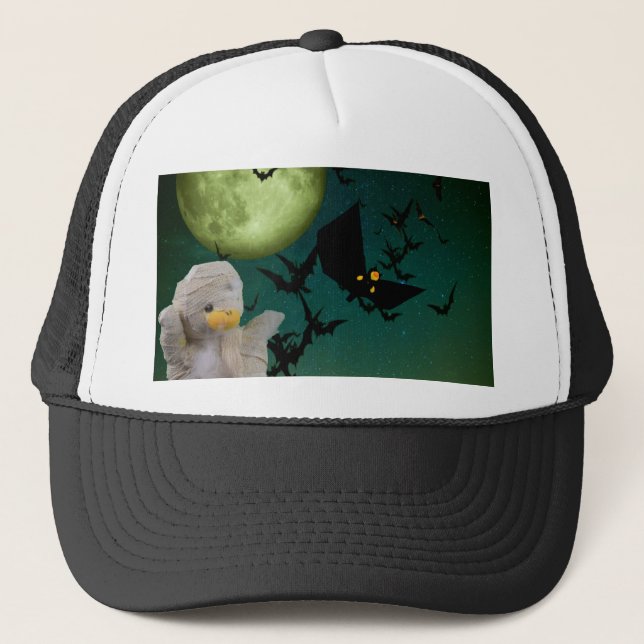 Mama, Bat & Moon Halloween Truckerkappe (Vorderseite)