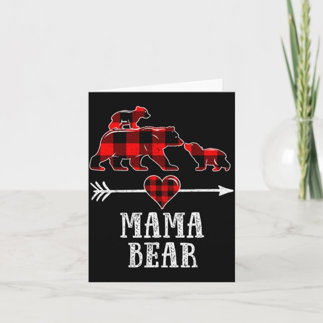 Mama Bear 2 Cubs Shirt, Christmas Mama Bear Plaid  Karte (Vorderseite)