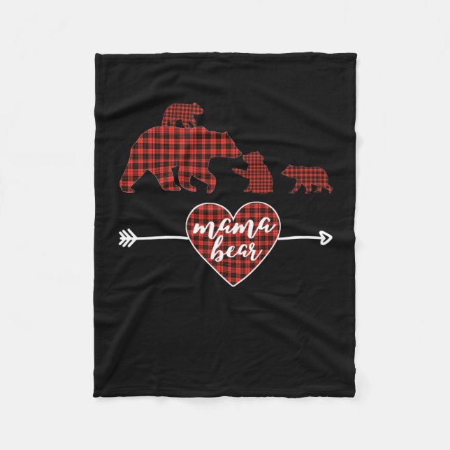 Mama Bear 3 Cubs karierte Weihnachtsmutter Fleecedecke (Vorderseite)