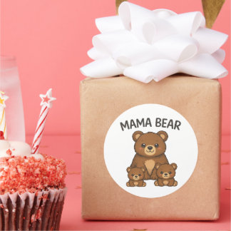 Mama Bear and Baby Bear Cubs Cute Family Cartoon Runder Aufkleber