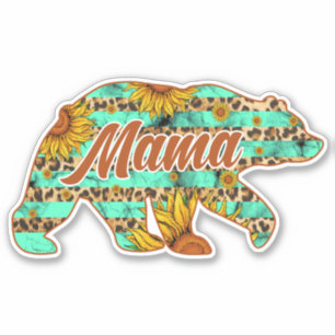 Mama Bear Aquamarin Sonnenblume Aufkleber