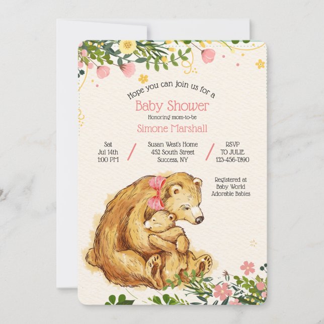 Mama Bear Baby Bear Dusche Einladung (Vorderseite)