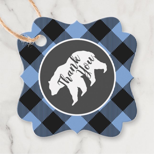 Mama Bear Baby Dusche Woodland Lodge Boy Blue Geschenkanhänger (Vorderseite)