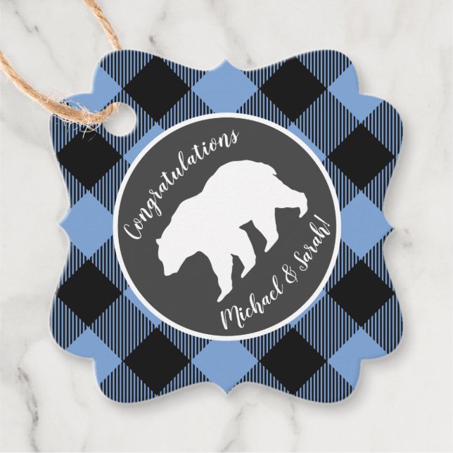 Mama Bear Baby Dusche Woodland Lodge Boy Blue Geschenkanhänger (Vorderseite)