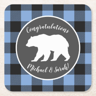 Mama Bear Baby Dusche Woodland Lodge Boy Blue Rechteckiger Pappuntersetzer