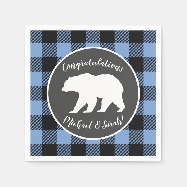 Mama Bear Baby Dusche Woodland Lodge Boy Blue Serviette (Vorderseite)