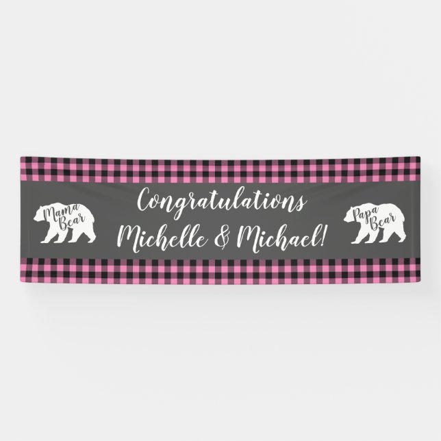 Mama Bear Baby Dusche Woodland Lodge Girl Pink Banner (Horizontal)