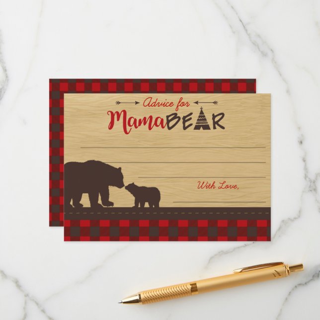 Mama Bear Baby Shower Ratschläge für Mama Cards Hinweiskarte (Vorderseite/Rückseite Beispiel)