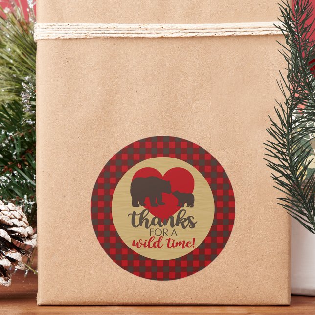 Mama Bear Buffalo Kariert Danke Stickers (Mama Bear Buffalo Plaid Thank You Stickers for a Lumberjack Buffalo Plaid Baby Shower)