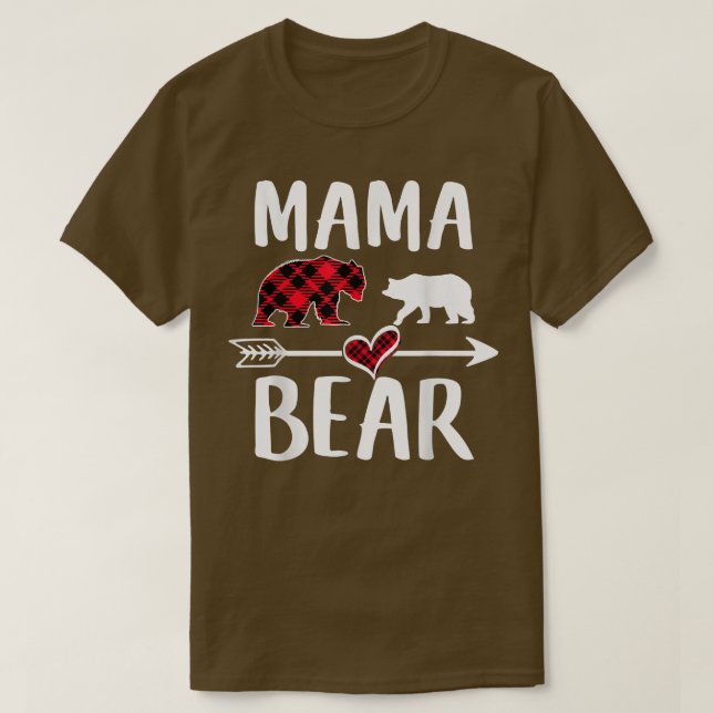 Mama Bear Buffalo Karierte Weihnachtsbaumfamilie T-Shirt (Design vorne)