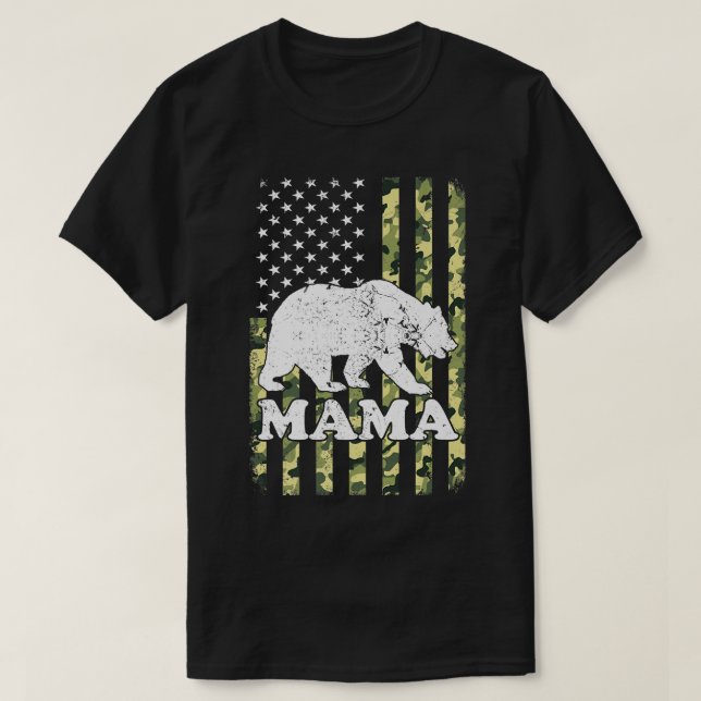 Mama Bear Camping Wandern Camouflage USA Amerikani T-Shirt (Design vorne)