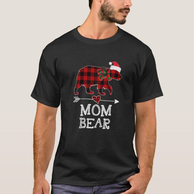 Mama Bear Christmas Pajama Kariert Buffalo Familie T-Shirt (Vorderseite)
