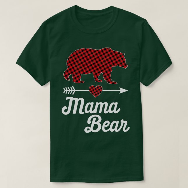 Mama Bear Christmas Pajama Red Buffalo Kariert Fam T-Shirt (Design vorne)