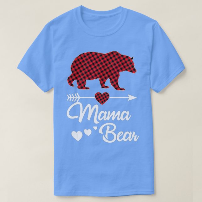 Mama Bear Christmas Pajama Red Buffalo Kariert Fam T-Shirt (Design vorne)