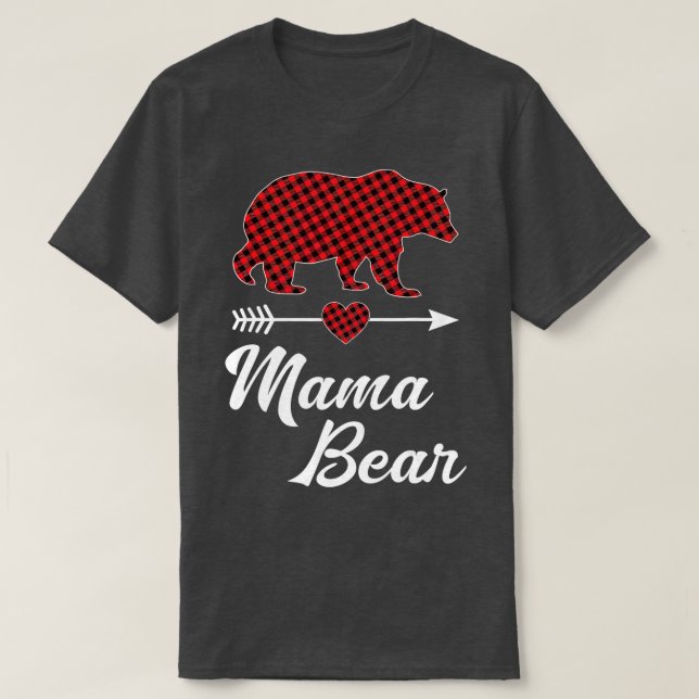 Mama Bear Christmas Pajama Red Buffalo Kariert Fam T-Shirt (Design vorne)