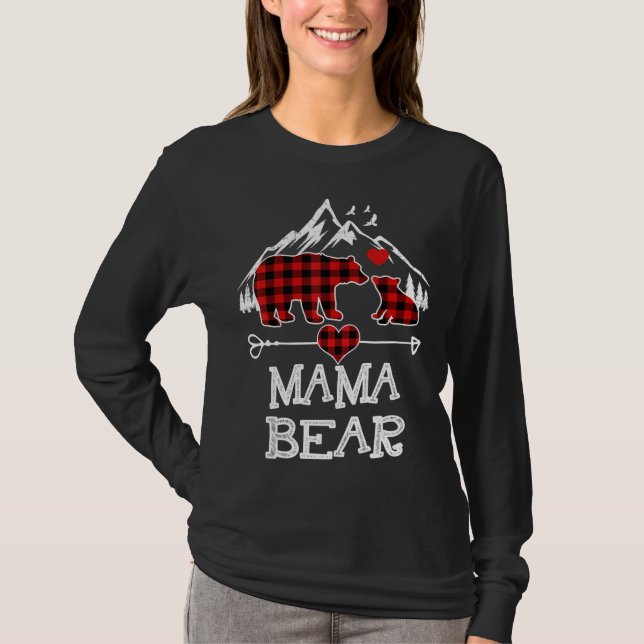 Mama Bear Christmas Pajama Red Kariert Buffalo Fam T-Shirt (Vorderseite)