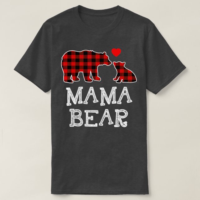 Mama Bear Christmas Pajama Red Kariert Buffalo Fam T-Shirt (Design vorne)