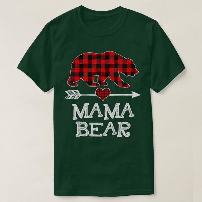 Mama Bear Christmas Pajama Red Kariert Buffalo Fam T-Shirt (Design vorne)