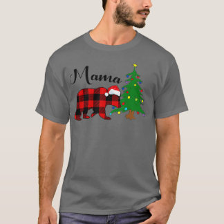 Mama Bear Christmas Pajama Red Kariert Buffalo Fam T-Shirt