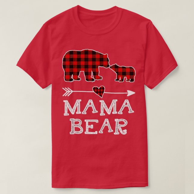 Mama Bear Christmas Pajama Red Kariert Buffalo Fam T-Shirt (Design vorne)